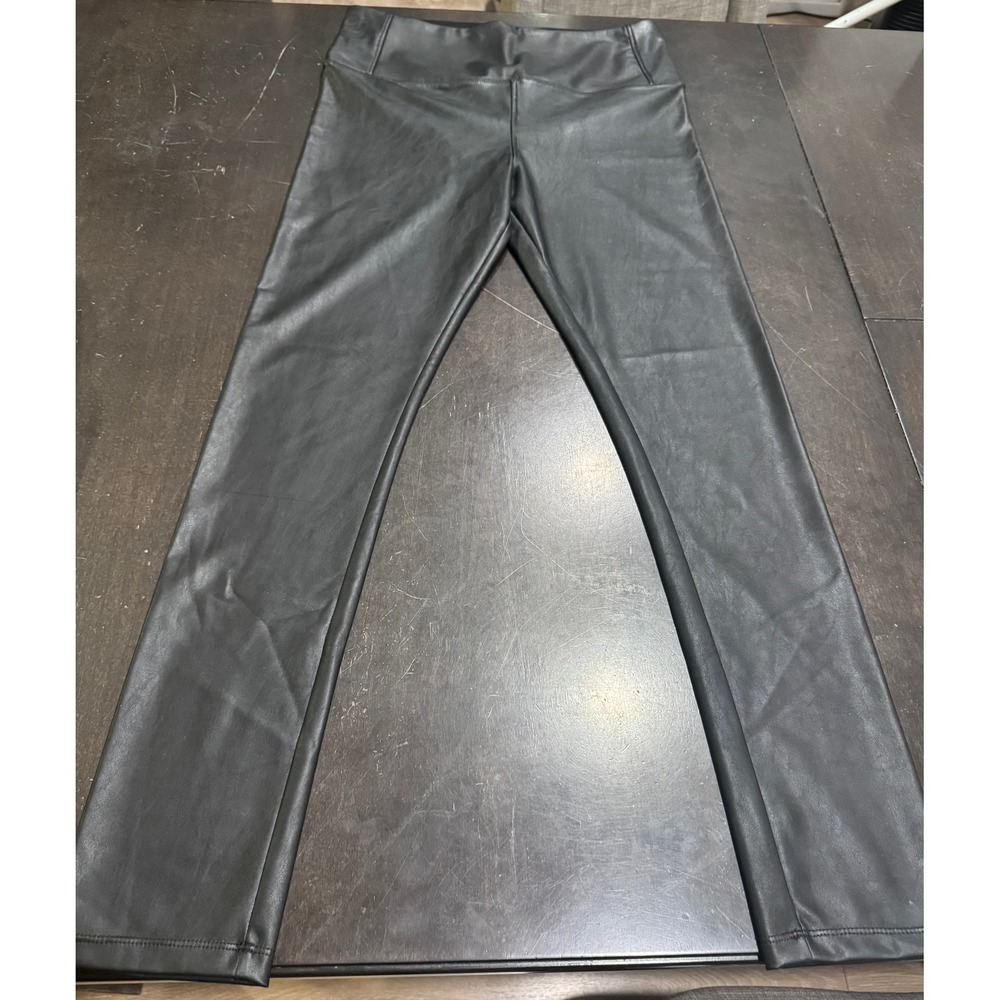 David Lerner New York Black Faux Leather High Rise Leggings Size L